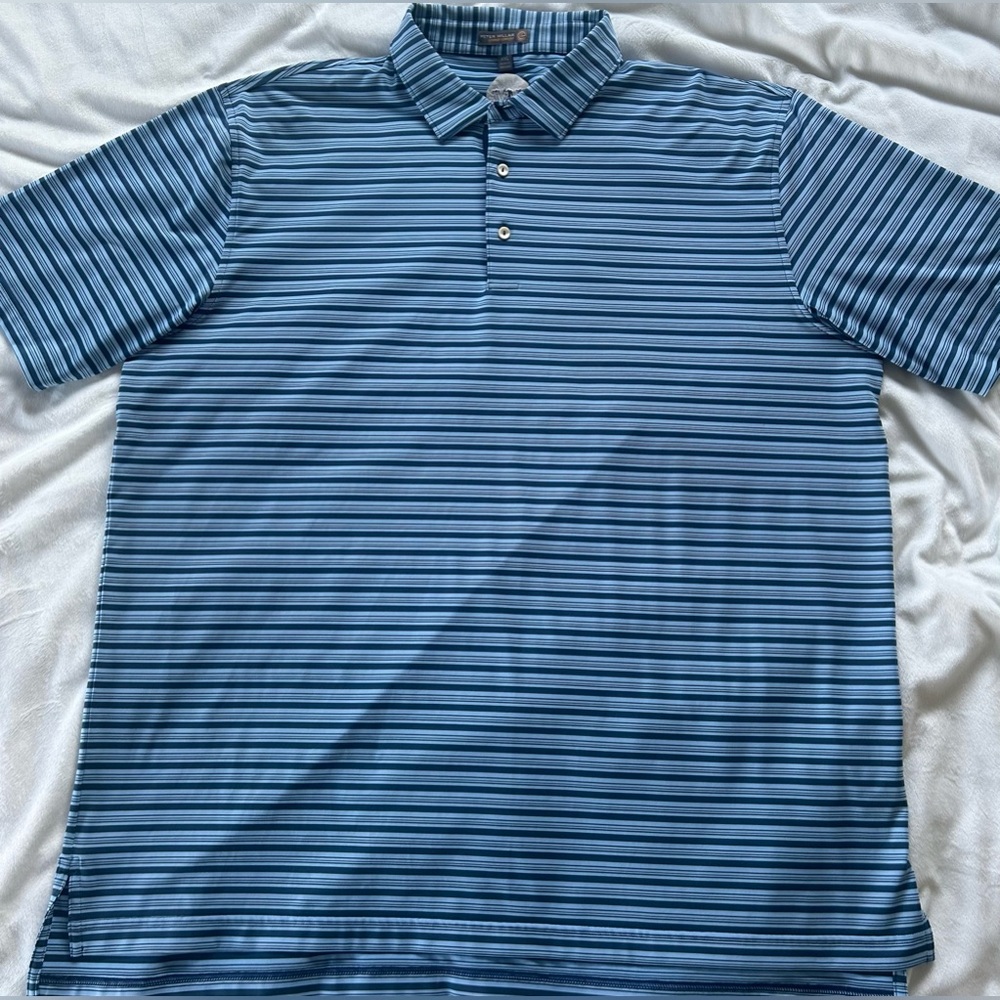 Peter Millar Summer Comfort Golf Polo Shirt XXL Blue Striped Performance Polo